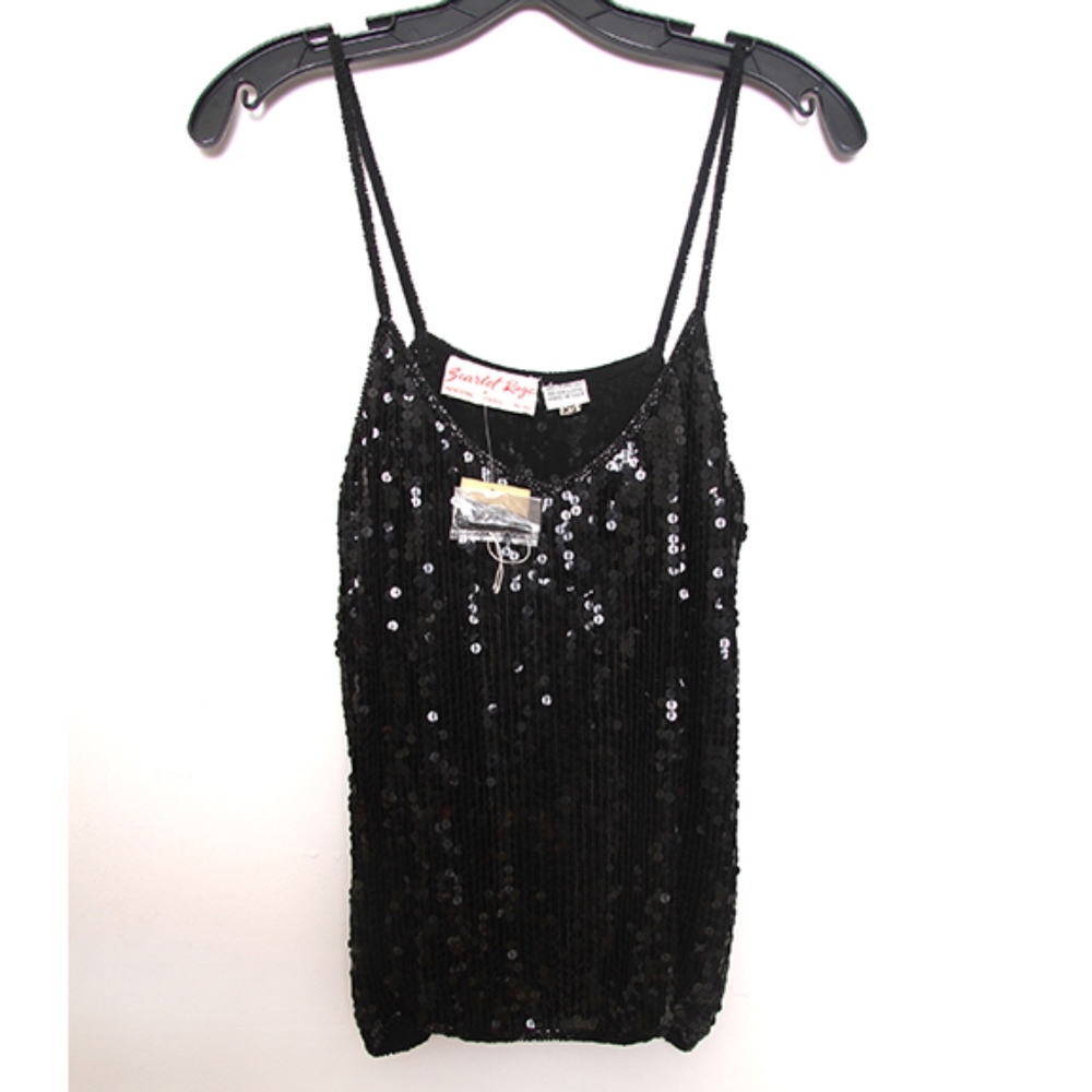 Vintage Black sequin SILK strappy beaded tank